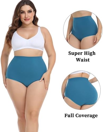 wirarpa Women's Underwear Cotton Super High Waisted Briefs Stretch Full Coverage Panties 4 Pack