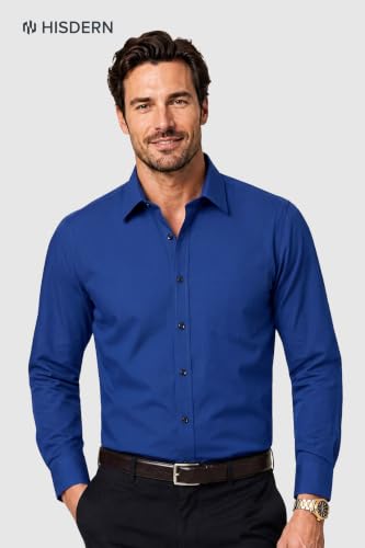 Image of HISDERN Mens Dress Shirts Long Sleeve Button Down Casual Shirts for Men Inner Contrast Formal Business Tuxedo Wedding Shirt