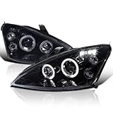 SPEC-D TUNING Dual Halo Angel eyes LED Projector Headlights Glossy Black Compatible with 2000-2004 Ford Focus, Left + Right Pair Headlamps Assembly