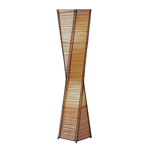 Adesso Stix Floor Lantern – Twisted Square Black and Beige Base, Transitional Two Light Floor Lamp for Bedroom, Home Office Lighting, or Living Room Décor, 50” x 9.5”
