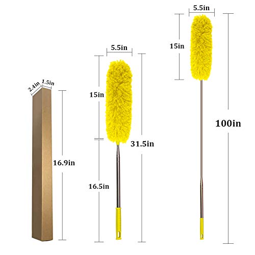 Image of DELUX Microfiber Feather Duster Extendable Cobweb Duster with 100 inches Extra Long Pole, Bendable Head & Scratch-Resistant Hat for Cleaning Ceiling Fan, High Ceiling, Blinds, Furniture & Cars