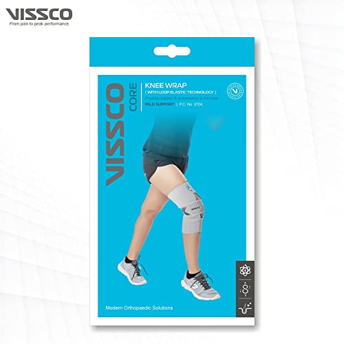 Image of Vissco Knee Wrap with Loop Elastic Technology, Knee Support Provides Compression to the Knee, Braces for Gym & Sports, Helps In Fast Recovery (SINGLE) - XL (Grey)