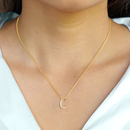 Poshadime Initial Charms Pendants Necklaces For Women - Baguette Cut Diamond C Alpahbet Letter Personalized Necklaces Jewelry Gift For Womens Girls 14K Yellow Gold (0.08 Carat, I2Clarity, I-J Color) #TOP4