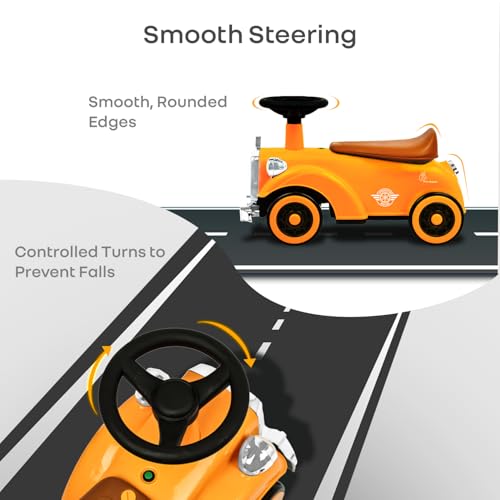 Image of R for Rabbit Speedster Royal Ride on Car for Kids, Baby Vintage Looks Stylish Ride Car with LED Light & Horn Boys Girls Age 1-4 Years, Weight Capacity Up to 20Kgs (Orange Brown)