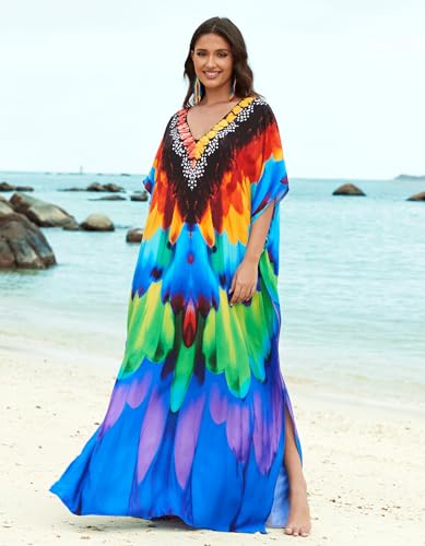 Image of NFVNKJ Women's Plus Size Beach Lounge Kaftan Maxi Dress Swimsuit Coverup for Women