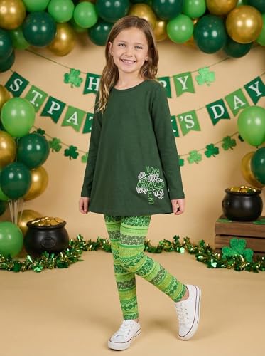 Image of Unique Baby Girls Shamrock Heart Top and Festive Clover Leggings Set