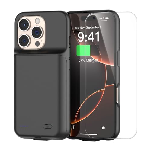 2025 New Upgraded 7000 mAh Travel Battery Case for iPhone 16Pro 6.3inch, Extra Battery Life 15W Fast Charging External Rechargeable Portable Charging Case with HD Tempered Protective Film