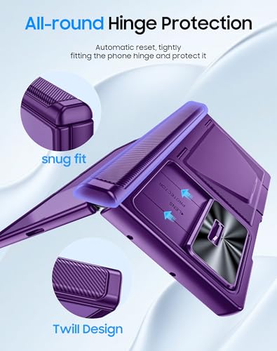 Image of for Samsung Galaxy Z Fold 7 Case with Card Holder RFID Blocking, Built in Slide Lens Cover & Hinge Protection & Screen Protector, Shockproof Wallet Case for Z Fold 7 (Purple)