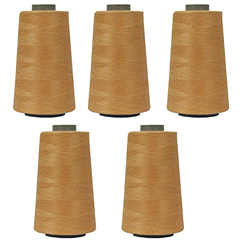 Image of Ace International Exports 3000M Overlock Polyester Sewing Thread Set Box Yarn Spools Cone Beige (Pack of 10 )