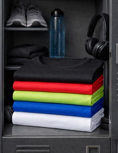 Image of 5 Pack Men's Active Quick Dry Crew Neck T Shirts | Athletic Running Gym Workout Short Sleeve Tee Tops Bulk