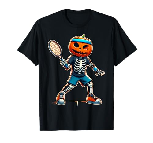 Tennis Halloween Scheletro Zucca Divertente Costume Sportivo Maglietta