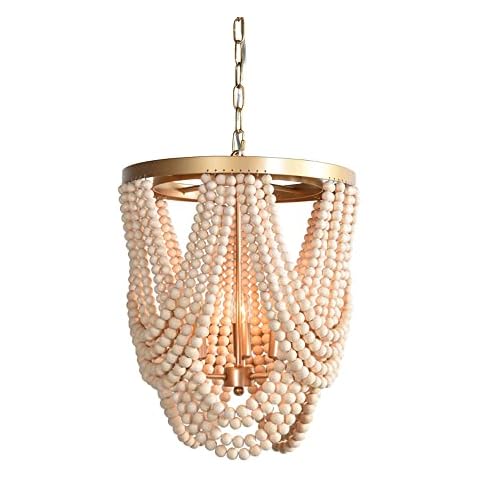 WANQINV American Rustic Farmhouse Pendant Light Rustic Wood Bead Chandelier E14 3- Lamps Vintage Beaded Pendent Lighting Fixture For Kitchen Island Dining Room Bedroom Foyer Cover