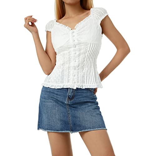 Women Y2K Fairy Grunge Crop Top Cap Sleeve Button Down Shirt Sexy Lace Patchwork Babydoll Top3