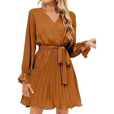 Bodycon Dresses for Women, Skater Tunic Dress Women Long Sleeve Xmas Boho Empire Waist Coz Tunic Dress Solid Cozy Wrap Chiffon Mock Neck Dresses for Women Ginger Cover