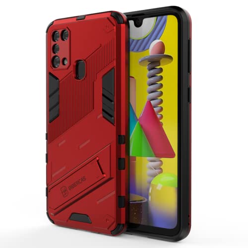EASSGU Funda para Samsung Galaxy M31 (6.4' Inches), con Carcasa Protectora de Armor a Prueba de Golpes de Silicona para PC con Función Atril - Rojo