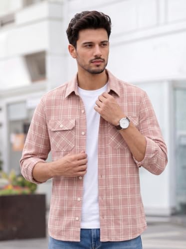 Image of Amazon Brand - INKAST Men's Cotton Blend Button Down Shirt || Long Sleeve Casual Flannel Check Shirt || Soft Breathable Lightweight Collared Shirts with Two Flap Chest Pockets || Stylish Everyday Wear