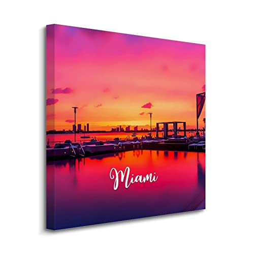 Toile Floride Miami encadrée : tableau paysage urbain moderne pour décoration murale de salon