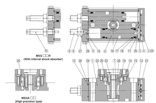 Vérin pneumatique rotatif MSQB20R à angle réglable haute précision