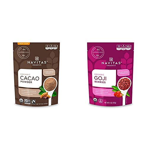 Navitas Organics Cacao Powder, 8oz. Bag  Organic, Non-GMO, Fair Trade, Gluten-Free & Power Dried Berries - Goji - 4 oz