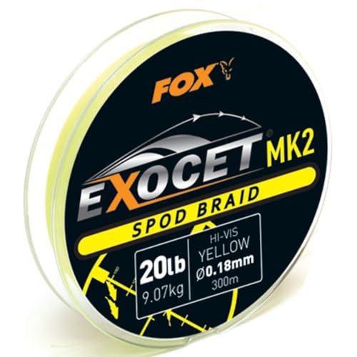 Fox Exocet MK2 Spod Braid 0,18mm 9,07kg 300m Yellow - Angelschnur zum Karpfenangeln, Geflochtene Schnur für Karpfen, Karpfenschnur
