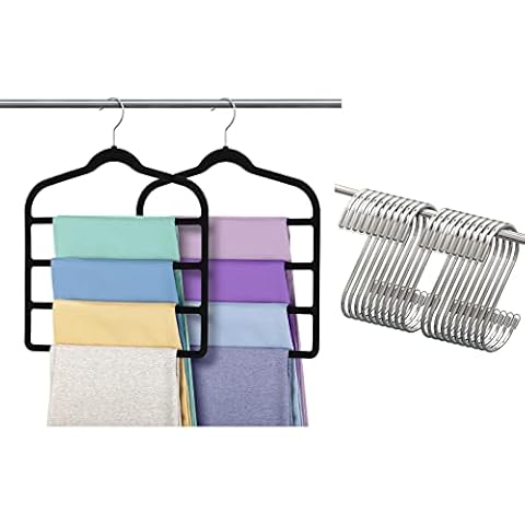 Myfolrena Pants Hanger Velvet 3-Pack Jeans Hanger with 20-Pack S Hooks for Hanging Cover
