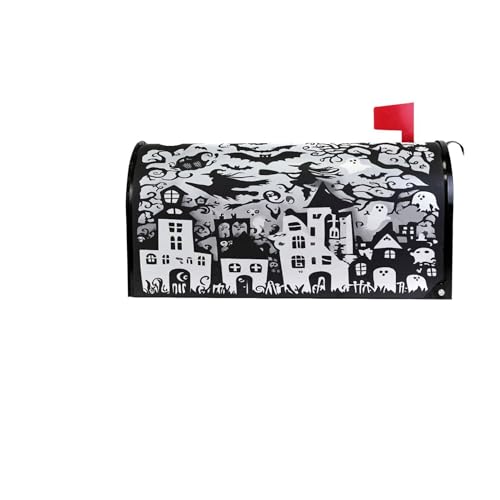 Image of Wamika Happy Halloween Magnetic Mailbox Covers Spooky Bat Witch Castle Mailbox Cover Standard Size Full Magnet Garden Yard Porch Mail Boxes Cover Holiday Decorations 21 inch L x 18 inch W
