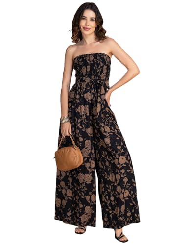 Image of Moomaya Women's Off-Shoulder Printed Rayon Jumpsuit | Sleeveless Indo-Western Romper With Fabric Belt & Pockets