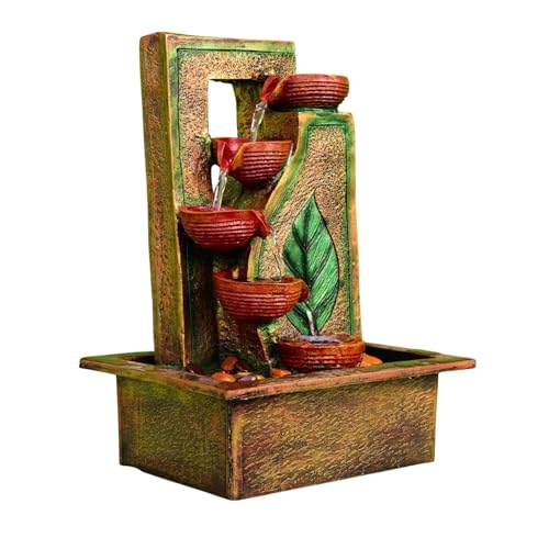 Image of Indoor Tabletop Water Fountain, Polyresin Cascading Waterfall Showpiece with Running Water and Light, Decorative Fountain for Home, Office, Living Room, Meditation, Vastu, Desk Decor