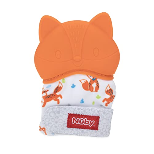 Image of Nuby Happy Hands Silicone Teething Mitten - Baby Teething Toy - 3+ Months - Fox