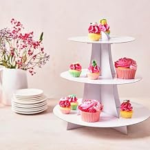 حامل كعك FunCakes باللون الأبيض - برج عرض الكب كيك والكعك المصنوع من الورق المقوى المكون من 3 طبقات، مثالي لأعياد الميلاد وحفلات استقبال المولود وطاولات القهوة - أبيض