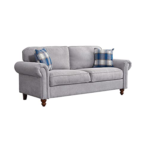 Image of Panana Retro Design 2 Seater and 3 Seater Linen Fabric Sofa Couch Settee Living Room Sofa, With 2 Free Cushions, Grey 3 Seater
