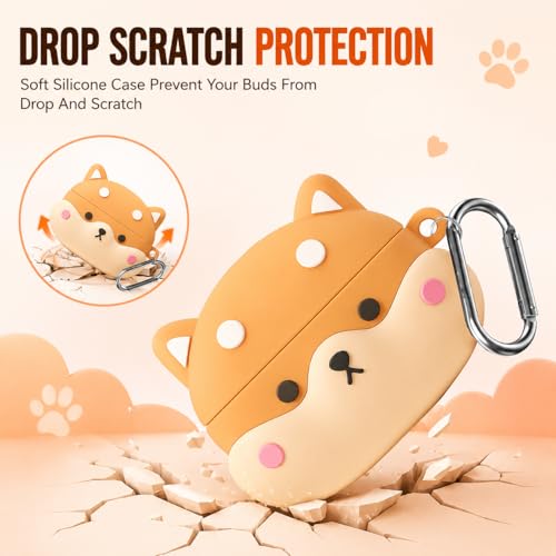 Image of Silicone Case Compatible with Oneplus Buds 4 (2025), Soft Silicone 360 Full Protection Dust-Proof Shockproof Case Cover with Hook (Cover Only) (Shiba Dog)