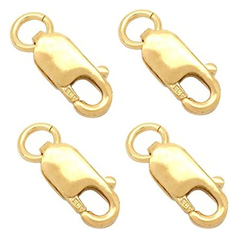 Fashionclubs 4pcs/Set 14K Solid Yellow Gold Jewelry Lobster Clasp Bead Open Jump Ring (10mmx4mm) Cover