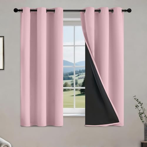 Image of COSVIYA 100% Pink Blackout Curtains for Kids Room 54 Inches Length