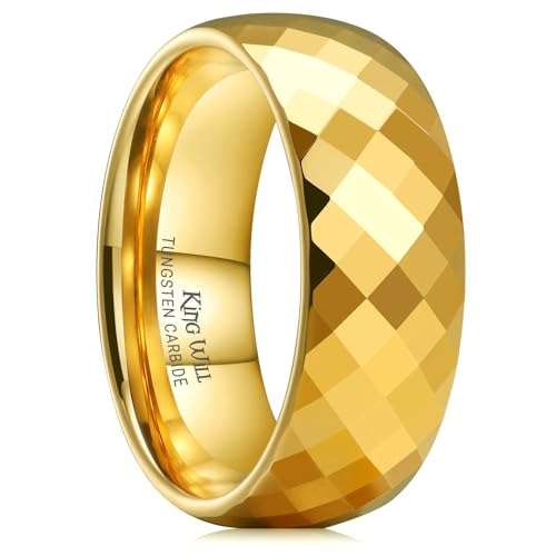 Image of King Will Tungsten Carbide Wedding Band for Men Women-4 /6 /8mm Width 14K Gold Plated Tungsten Wedding Ring Matte Brushed & High Polished Style Comfort Fit Wedding Band Size 6-14
