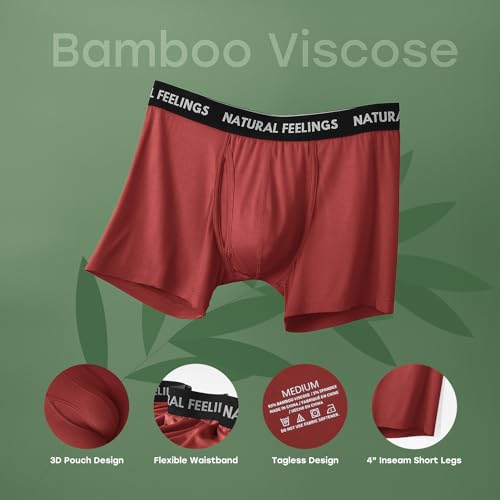 Natural Feelings Mens Underwear Bamboo Viscose Boxer Briefs Comfy Breathable Underwear for Men with Open Fly 5-Pack4