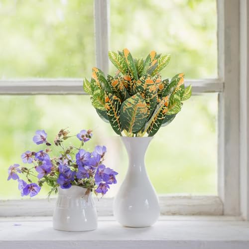 Image of balacoo 4 pcs Artificial Croton Plant Stems 12.59in Faux Tropical Plants Lifelike Greenery for Home Office Wedding Party Indoor and Outdoor Decor