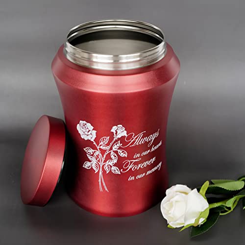 Image of Large Red Metal Cremation Urns for Human Ashes, for Adult Female | Full Size 220 lbs Capacity, Sealing Well & Durable, Stainless Steel, Funeral Women Ash Keepsake, Including a Velvet Bag