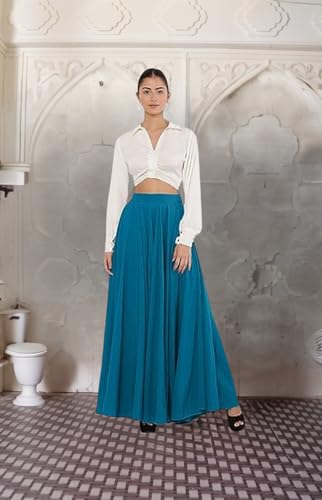 Image of Women's American Crepe Blooming Flared Long for Traditional Stitched A-line Flare Skirt for Girls with 12 Meter Flare 40inch Height