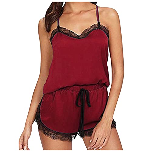 QWUVEDS Bleu Lingerie Dentelle Sexy Dentelle Adorable Porteur-Rouge Vin De Noël Ensemble Femmes Sexy Pyjama-Halter Lingerie Exceptionnelle, c-rouge, M Cover