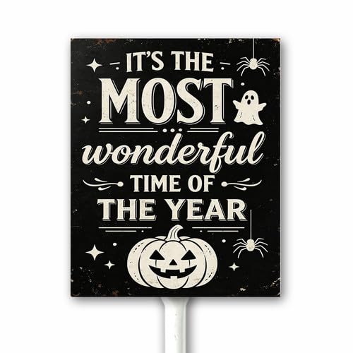 Halloween Yard Decorations - It's The Most Wonderful Time Of The Year - Halloween Party Decor Aluminum Sign With Stake 12x15 CM 31th Night Outdoor Decor