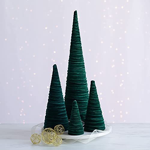 Image of Your Heart's Content Velvet Trees Set of 4 Emerald, Winter Mantle, Valentine Tabletop Tree, Glam Entryway, Shelf Accent, Wedding Centerpiece, Cozy (Emerald)