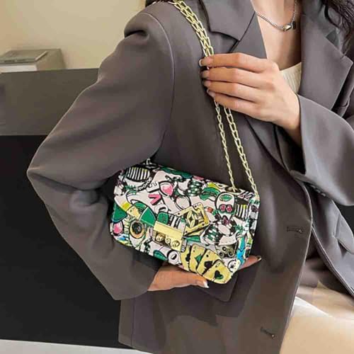 Women’s Fashion Printed Shoulder Bag, PU Leather Graffiti Square Tote Purse, Ladies Vintage Painted Pattern Crossbody Bag4