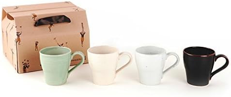 KwangJuyo Casual Line Mug set of 4_Mixed Color (White Grey, Ivory, Green, Chestnut Brown)