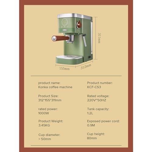 Ekspres do kawy espresso 20 barów z dyszą spieniającą do mleka dla domowego baristy, wyjmowany zbiornik na wodę 1,2 l do cappuccino i latte