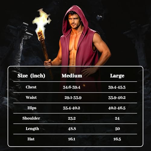 PWQMGY Men's Renaissance Medieval Costume,Viking Sleeveless Hooded Surcoat-Tabard Tunic Cloak for Holloween Assassin Cosplay (Burgundy, M) by PWQMGY - Image 4