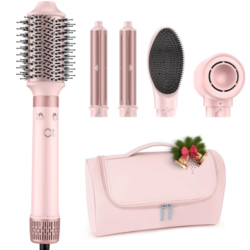 Dual Voltage Hot Air Styler Wrap - 6 in 1 Hair Dryer Brush with Fast Drying Blow Dryer, Styling, Straightening & Volumizing with Travel Bag (100V–240V)