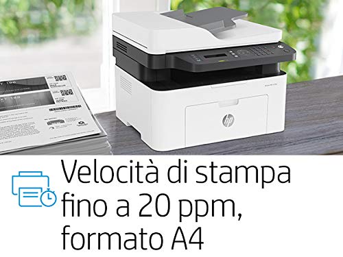 HP Laser MFP 137fnw Stampante Laser Multifunzione Monocromatica, Stampa, Scannerizza, Fotocopia, Fax, Wi-Fi, Wi-Fi Direct, ADF, Bianca