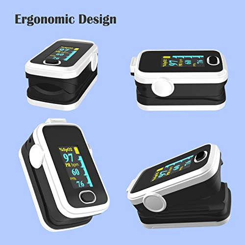 Pulse Oximeter Fingertip With Plethysmograph And Perfusion Index, Portable Blood Oxygen Saturation Monitor For Heart Rate And Spo2 Level, O2 Monitor Finger For Oxygen,Pulse Ox,Oximetro, (Black-White) #TOP5