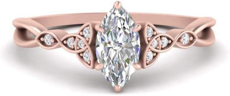 Image of 55Carat Choose Your Gemstone 14k Rose Gold Plated Marquise Shape Petite Engagement Ring Everyday Wedding Jewelry Handmade Gifts for Wife Celtic Knot Split Diamond CZ Birthstone Ring : US Size 4 to 12